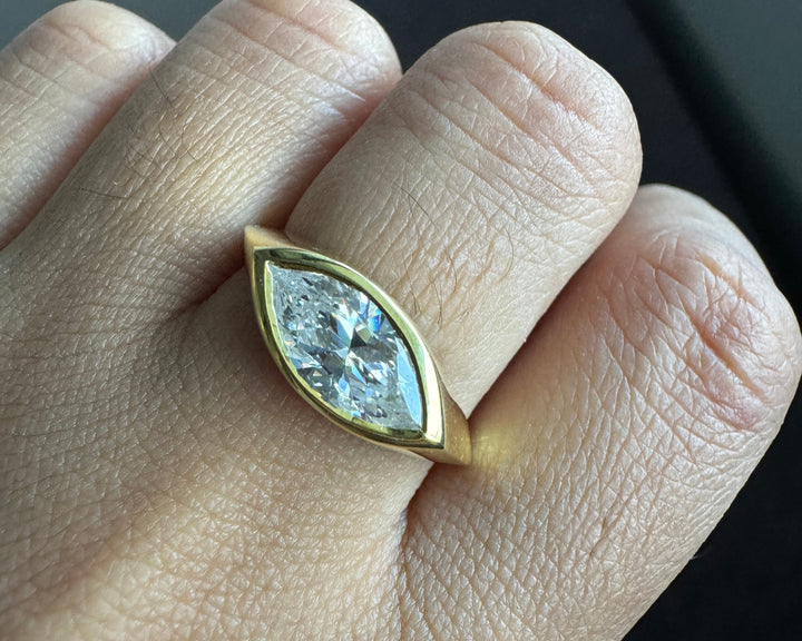 1.50 Carat Marquise Cut Moissanite Solitaire Ring East West Engagement Ring