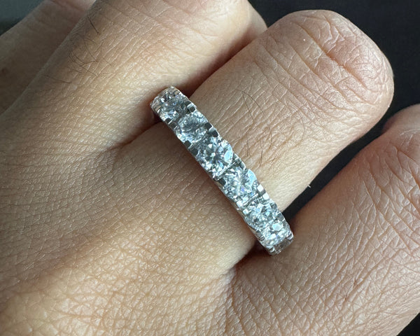 Round Moissanite Eternity Wedding Band 18K Gold Pave Set Eternity Ring
