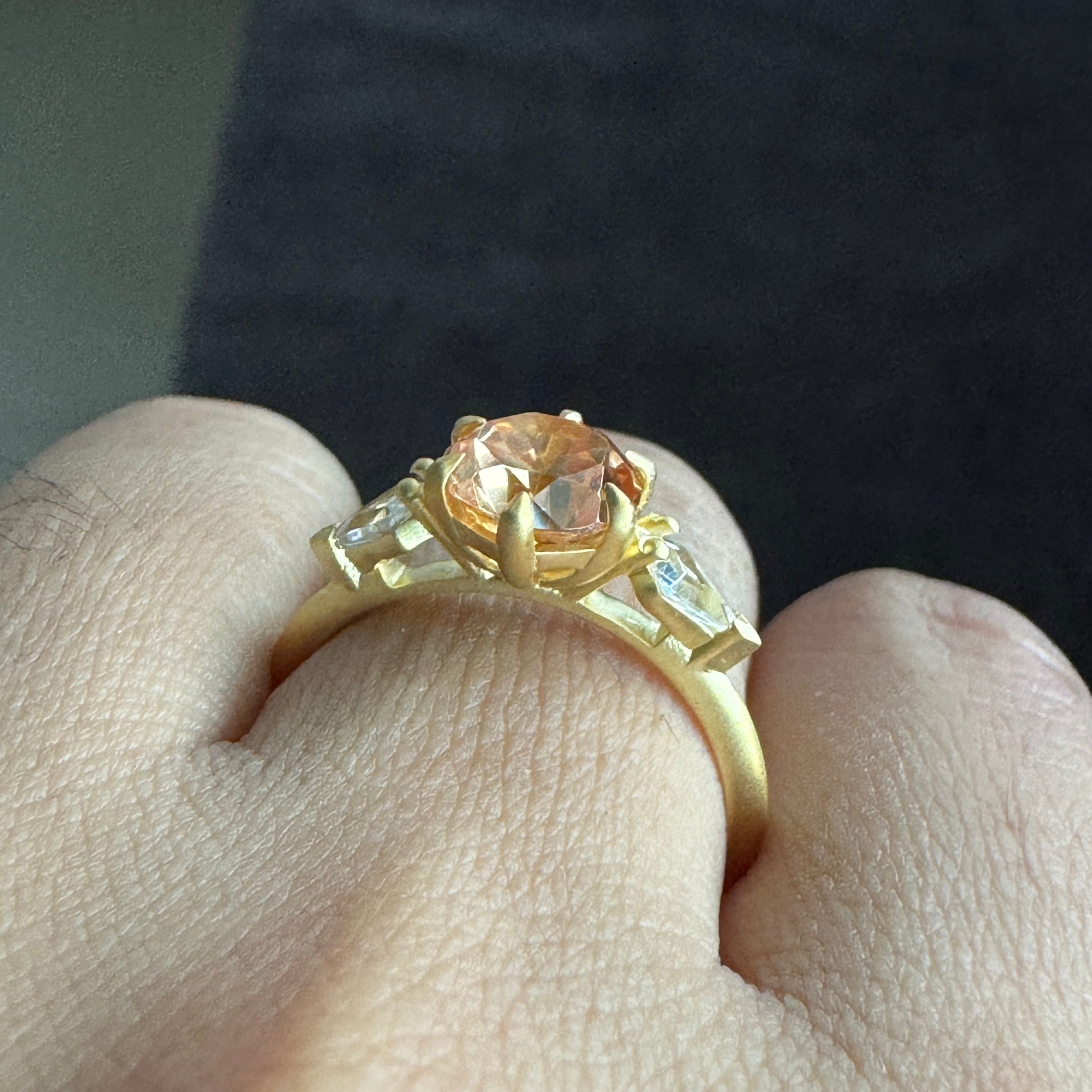 1.60 CTW Round Cut Three Stone Ring Brown Moissanite Engagement Ring