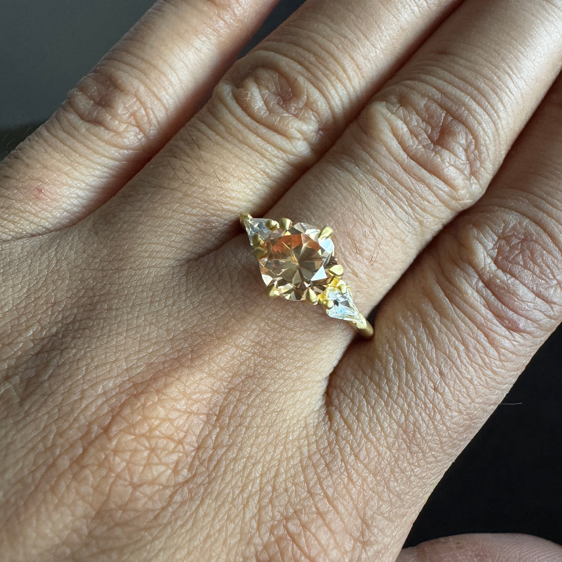 1.60 CTW Round Cut Three Stone Ring Brown Moissanite Engagement Ring