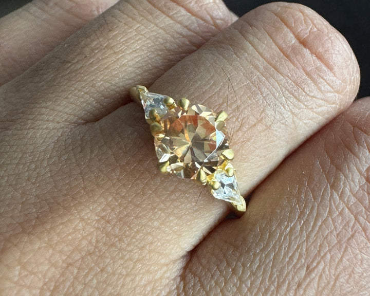 1.60 CTW Round Cut Three Stone Ring Brown Moissanite Engagement Ring