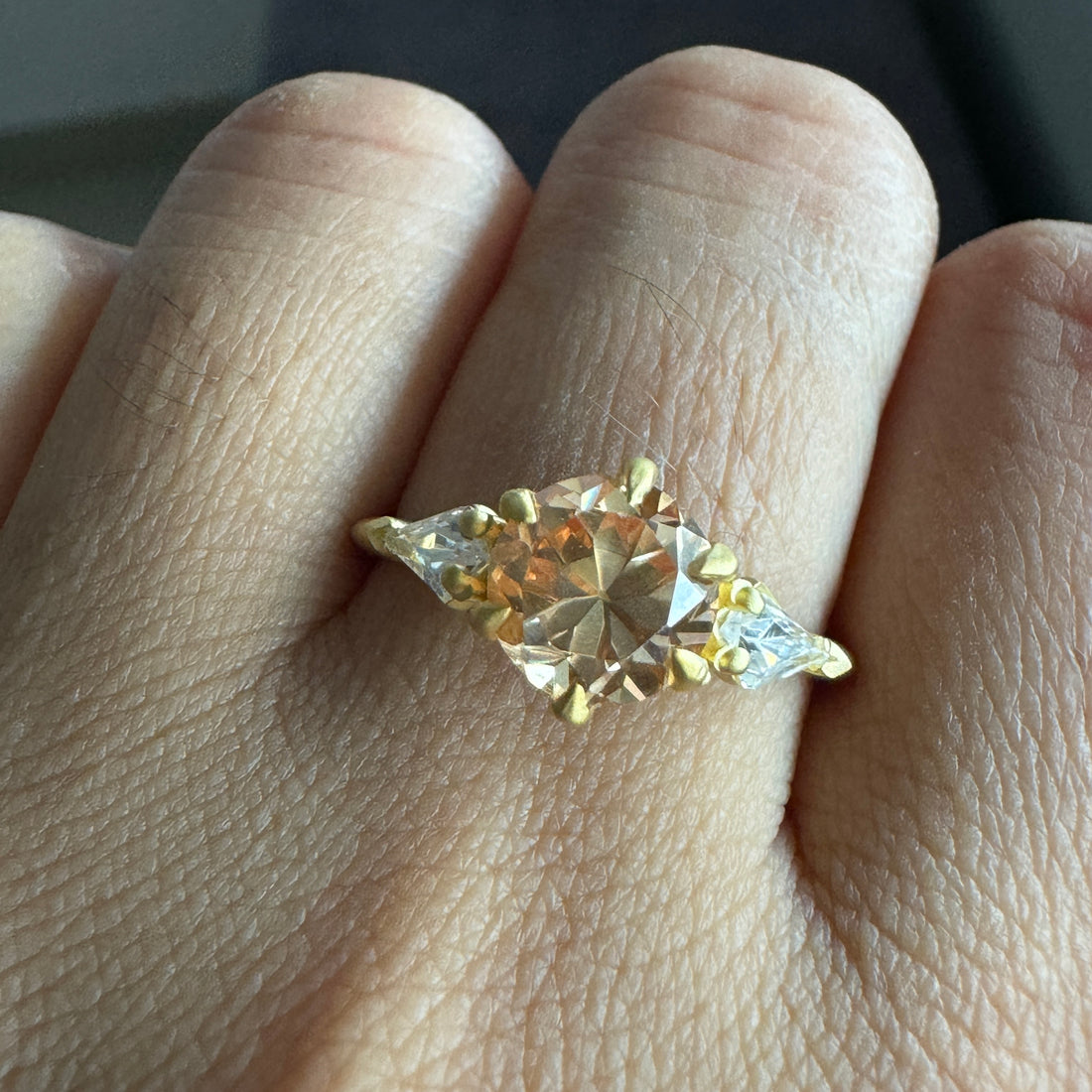 1.60 CTW Round Cut Three Stone Ring Brown Moissanite Engagement Ring