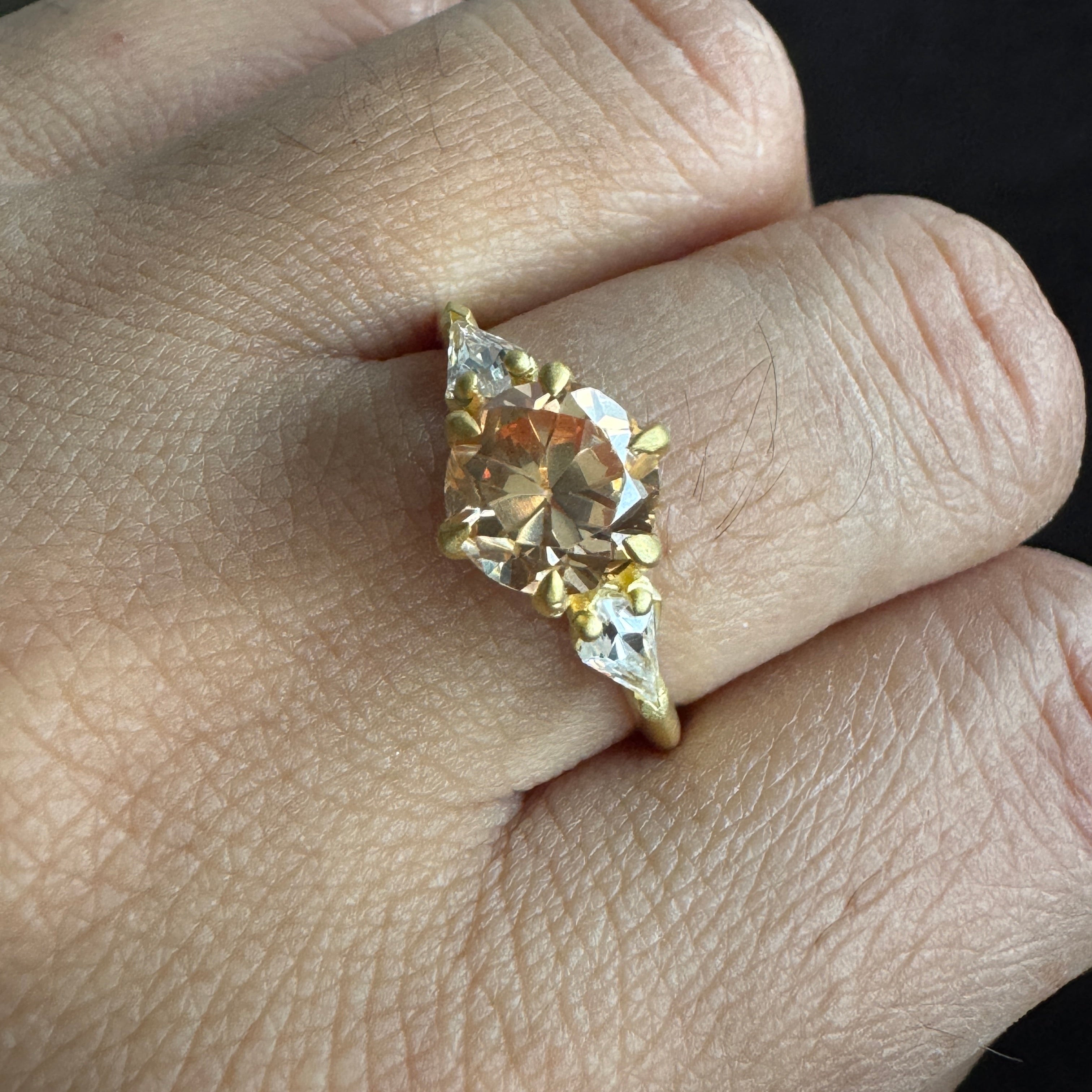 1.60 CTW Round Cut Three Stone Ring Brown Moissanite Engagement Ring