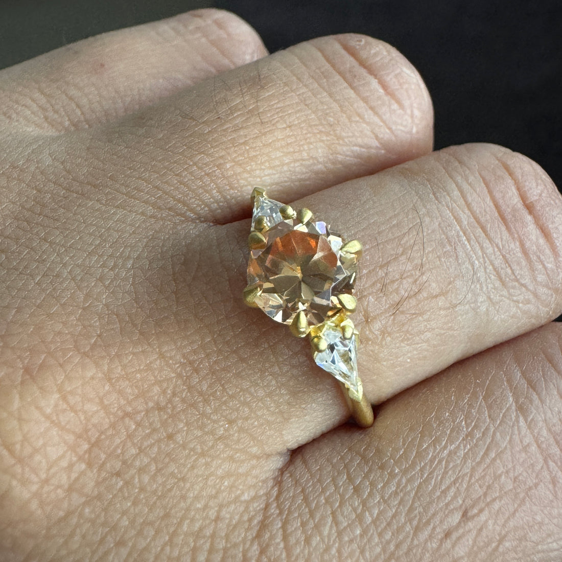 1.60 CTW Round Cut Three Stone Ring Brown Moissanite Engagement Ring