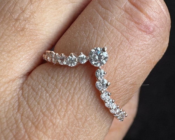 Chevron Moissanite Ring Matching Wedding Band For Women Curved Ring