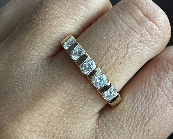 Bar Set 5 Stone Eternity Wedding Band Round Moissanite Dainty Ring Her