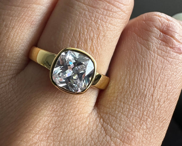 2 Carat Cushion Cut Moissanite Engagement Ring Solitaire Promise Ring in 14K Solid Gold