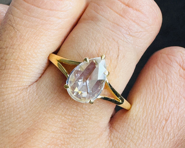 Rose Cut Solitaire Engagement Ring Pear Moissanite Split Shank Promise Ring