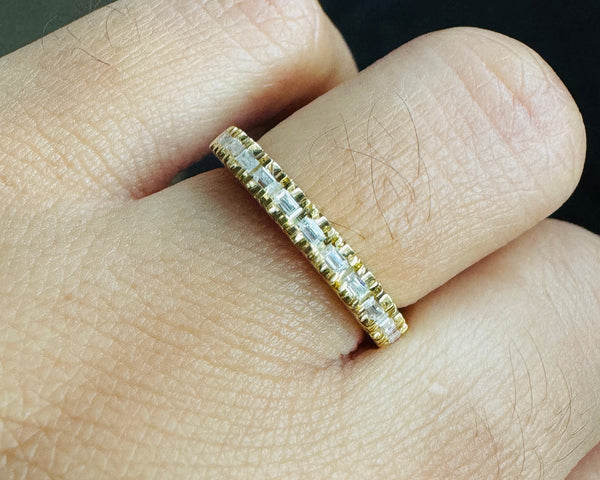 Baguette Cut Moissanite Band Full Eternity 18K Solid Gold Wedding Band Her