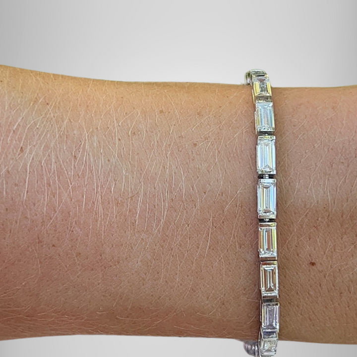 Stunning Moissanite East West Baguette Tennis Bracelet in 925 Sterling Silver