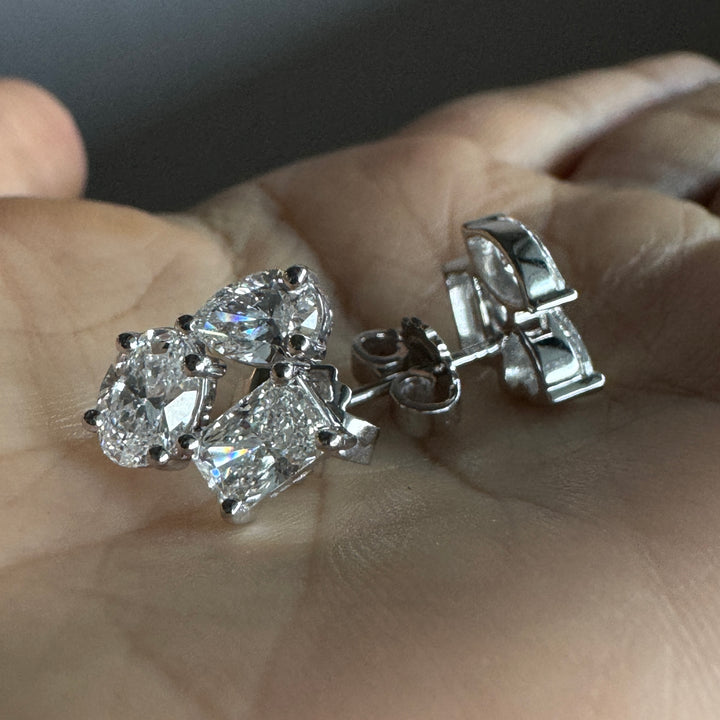 Multiple Cut Stone Stud Earrings Three Moissanite Diamond Birthday Gift For Her