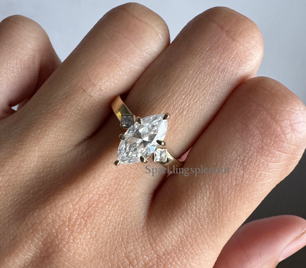Marquise Cut Moissanite Engagement Ring Trilogy Classic Anniversary Gift Ring