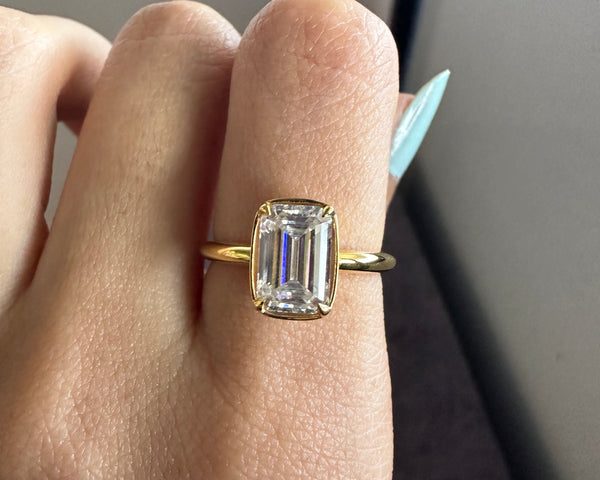 9×7 MM Emerald Cut Engagement Solitaire Ring Bezel Set Moissanite Classic Wedding Ring