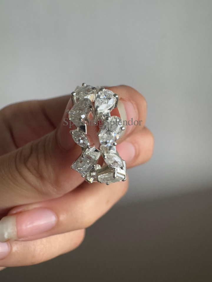 Multiple Cut Moissanite Diamond Hoop Earrings in White Gold For Wedding Bridal