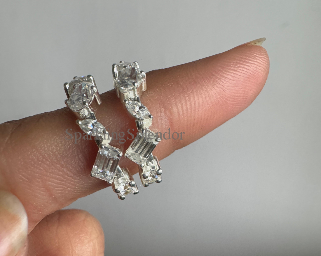 Multiple Cut Moissanite Diamond Hoop Earrings in White Gold For Wedding Bridal