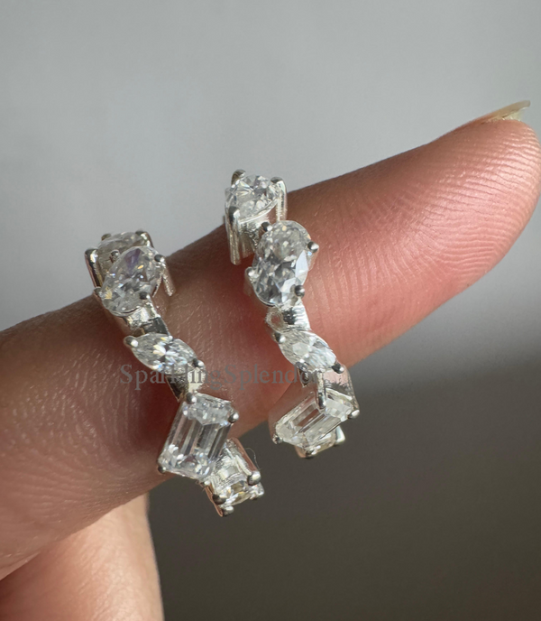 Multiple Cut Moissanite Diamond Hoop Earrings in White Gold For Wedding Bridal