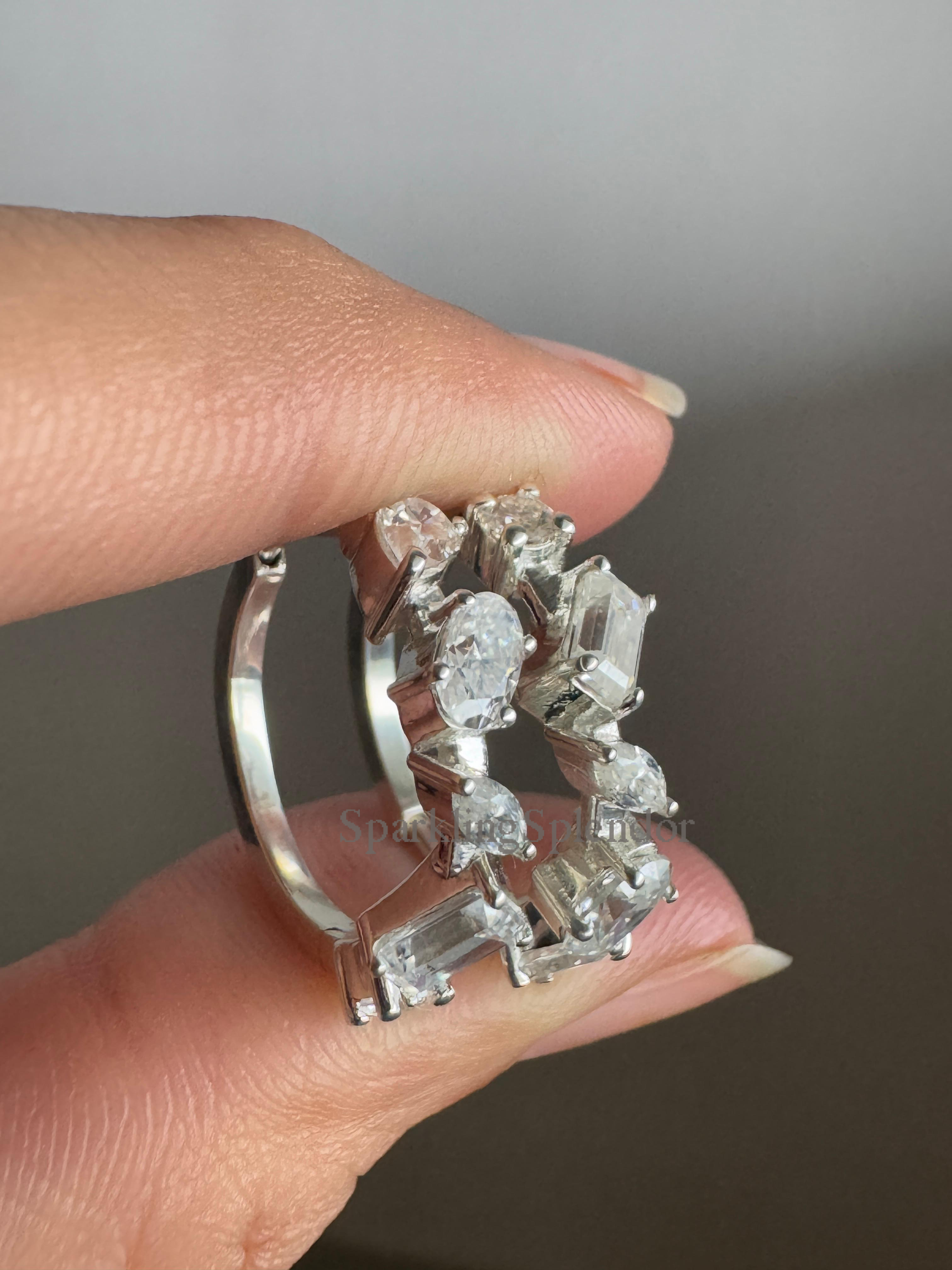 Multiple Cut Moissanite Diamond Hoop Earrings in White Gold For Wedding Bridal