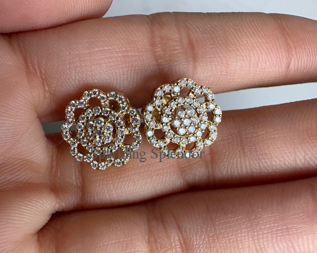 Dainty Round Cut Moissanite Floral Stud Earrings Flowers Shape Earring Bridal Gift