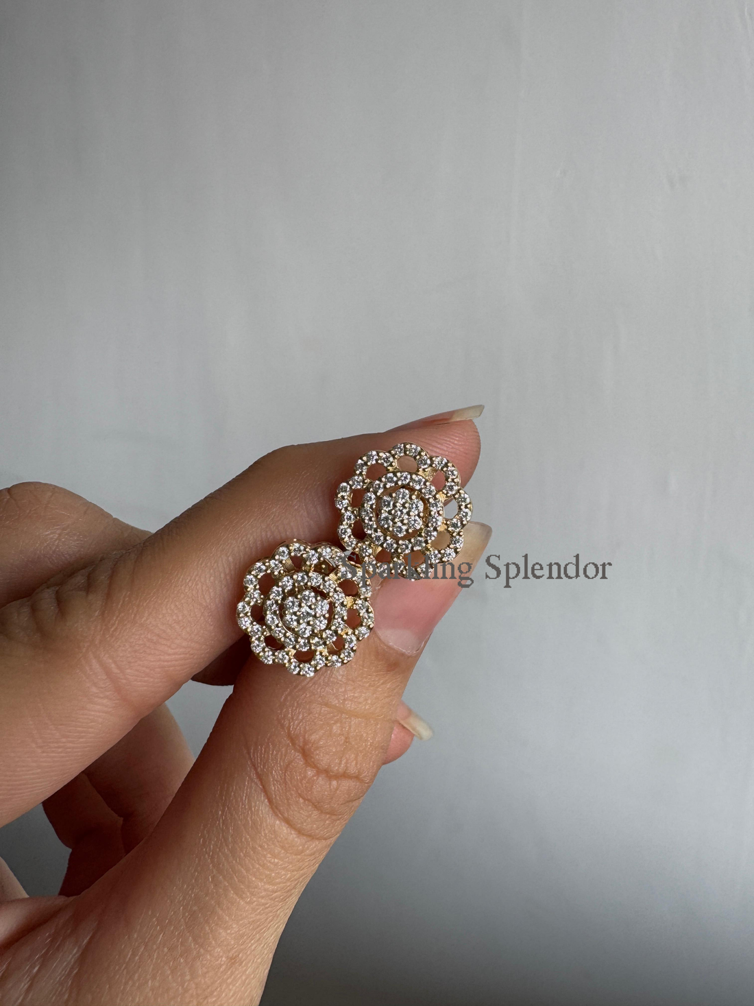 Dainty Round Cut Moissanite Floral Stud Earrings Flowers Shape Earring Bridal Gift