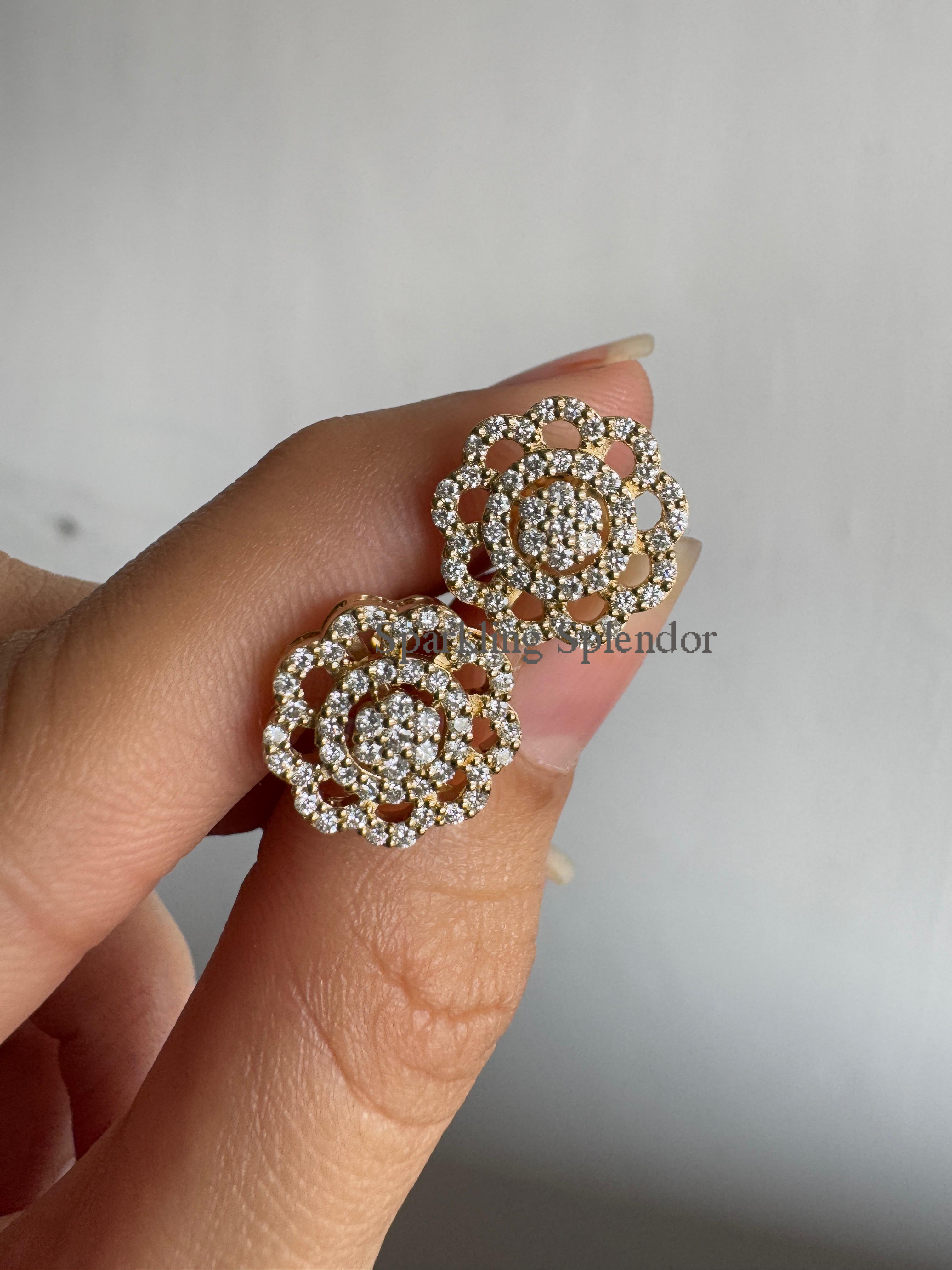 Dainty Round Cut Moissanite Floral Stud Earrings Flowers Shape Earring Bridal Gift