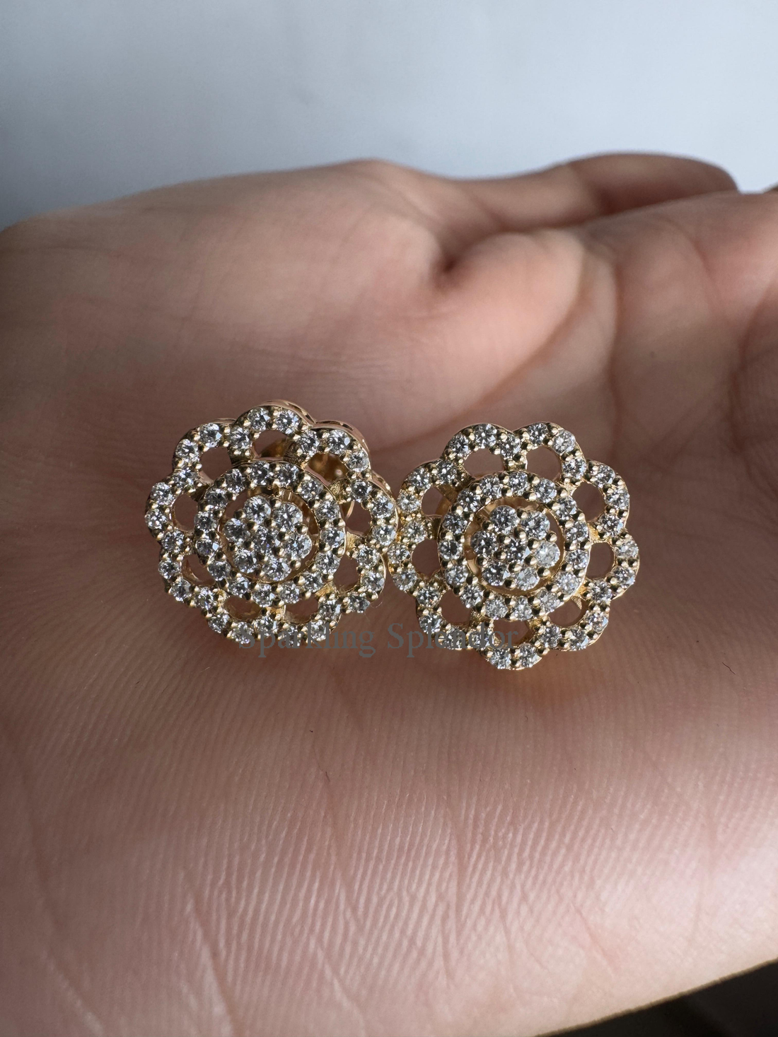 Dainty Round Cut Moissanite Floral Stud Earrings Flowers Shape Earring Bridal Gift