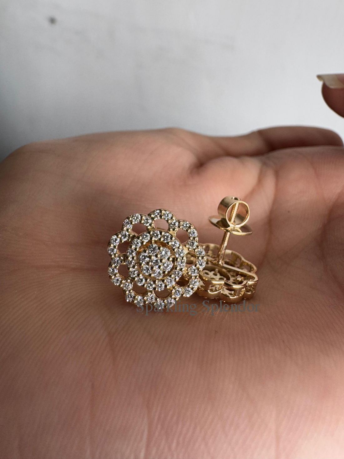 Dainty Round Cut Moissanite Floral Stud Earrings Flowers Shape Earring Bridal Gift