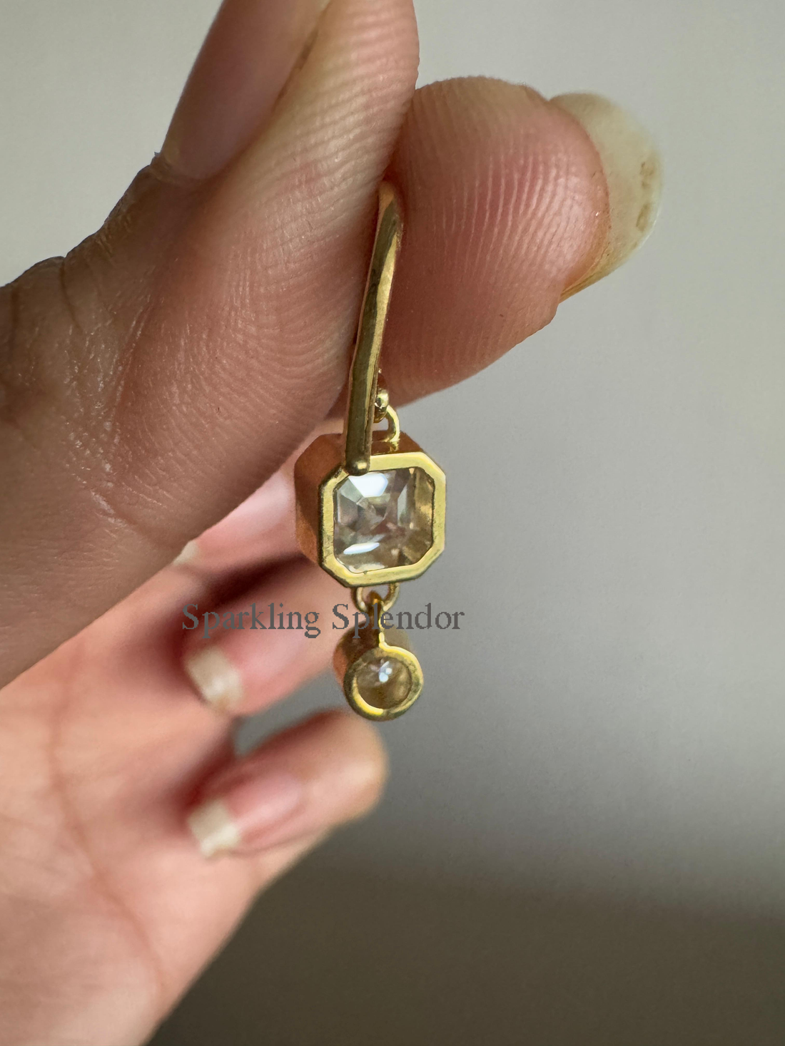 Bezel Set Asscher & Round Cut Moissanite Diamond Dangle Drop Earrings For Women's