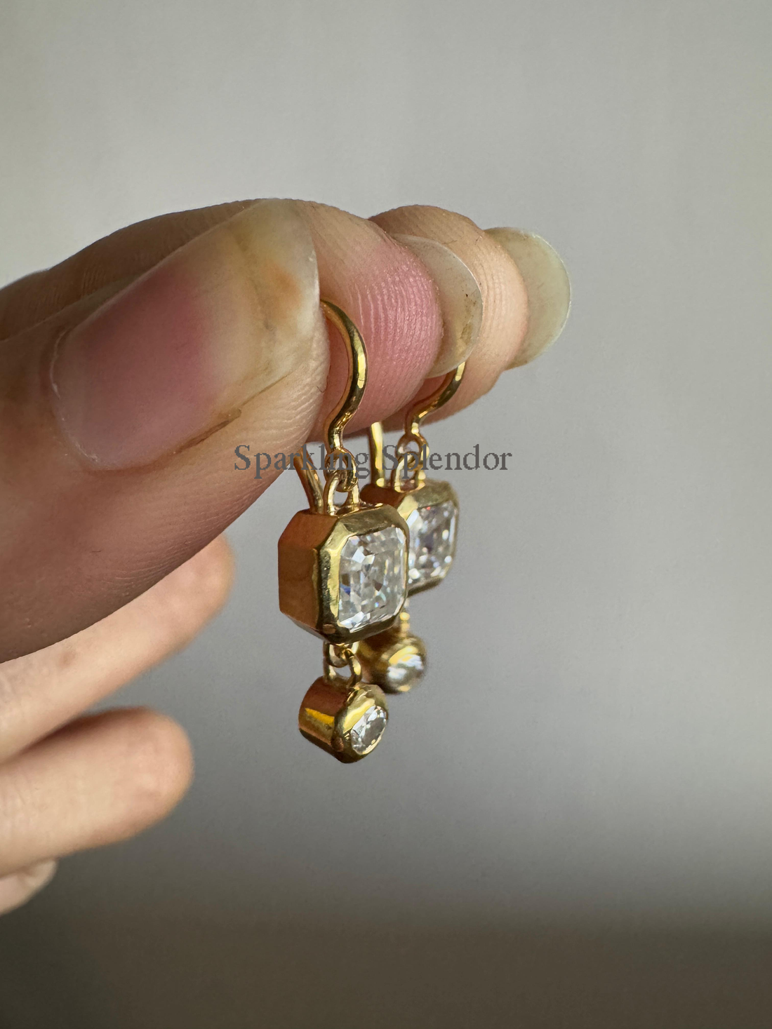 Bezel Set Asscher & Round Cut Moissanite Diamond Dangle Drop Earrings For Women's