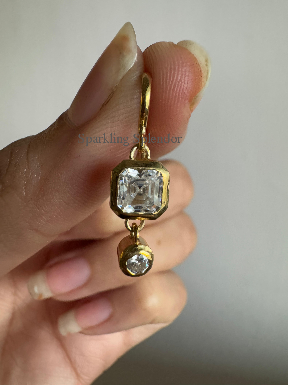 Bezel Set Asscher & Round Cut Moissanite Diamond Dangle Drop Earrings For Women's