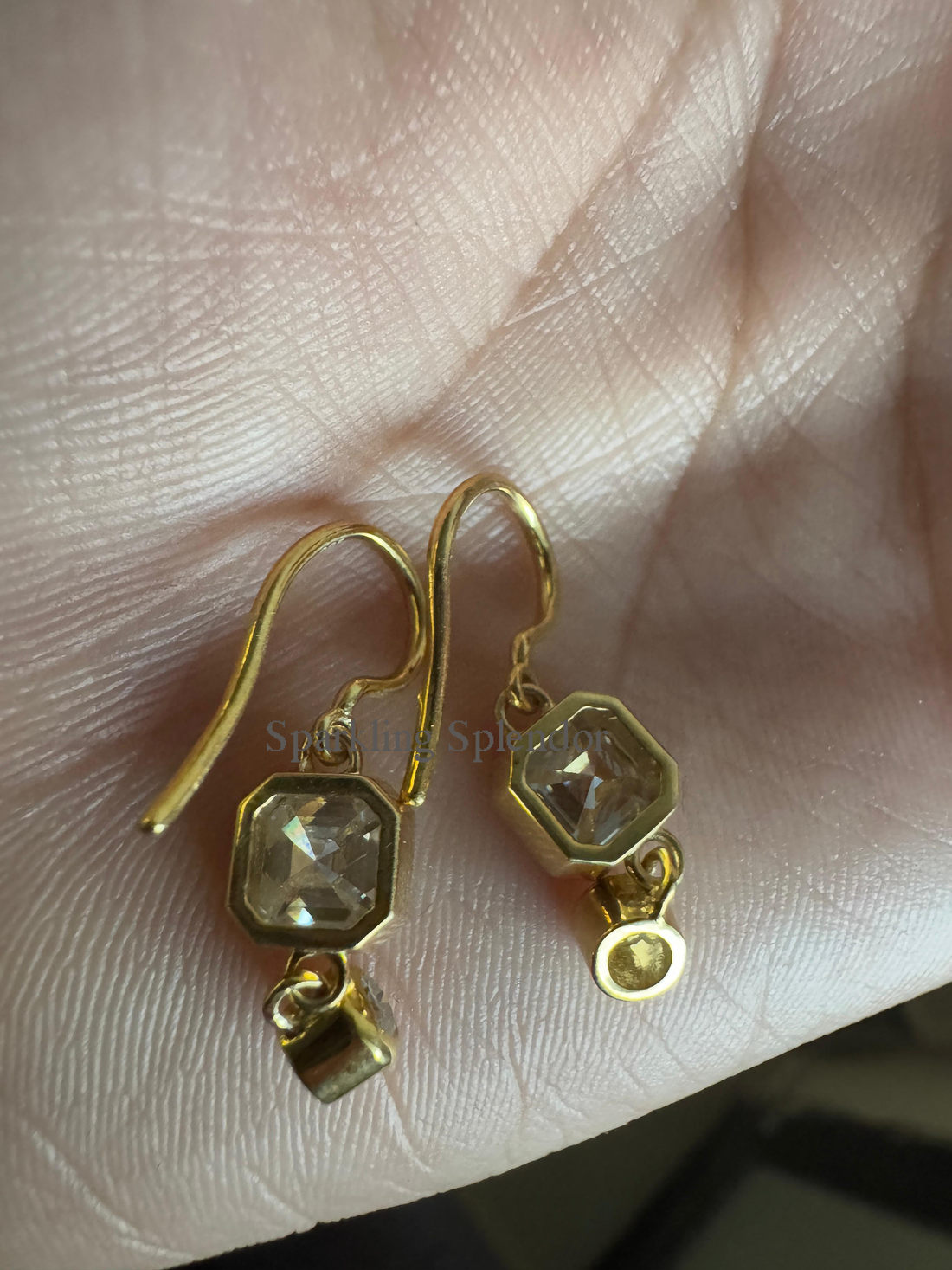 Bezel Set Asscher & Round Cut Moissanite Diamond Dangle Drop Earrings For Women's