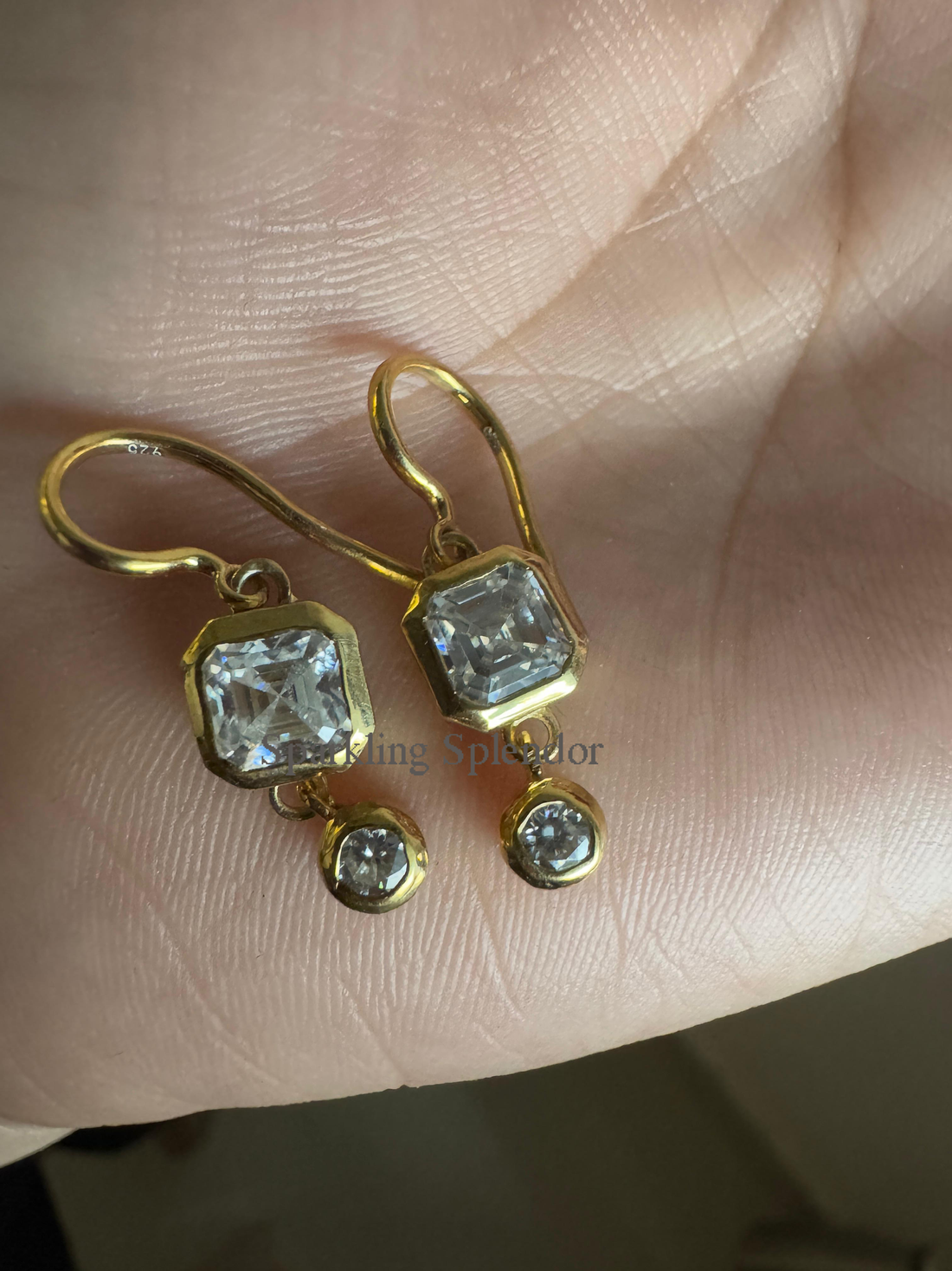 Bezel Set Asscher & Round Cut Moissanite Diamond Dangle Drop Earrings For Women's