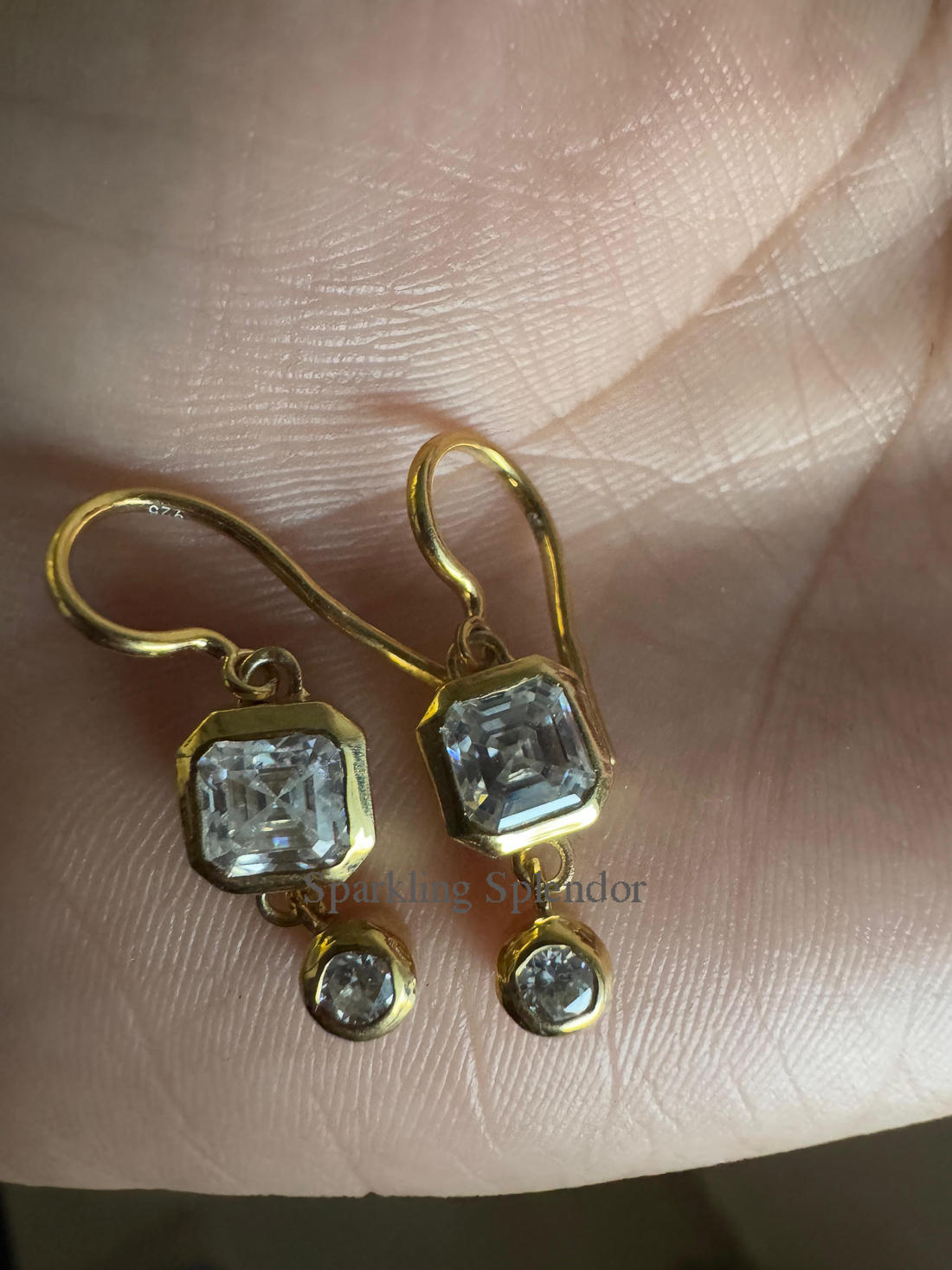 Bezel Set Asscher & Round Cut Moissanite Diamond Dangle Drop Earrings For Women's