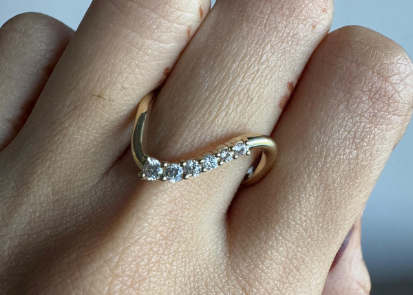 Dainty Pave Eternity Curved Band Round Moissanite Unique Thin Wedding Band