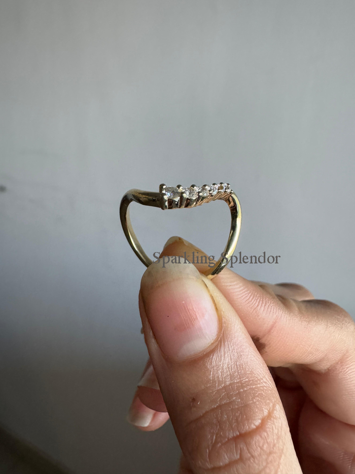 Dainty Pave Eternity Curved Band Round Moissanite Unique Thin Wedding Band