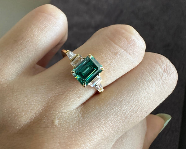 Emerald Cut Cluster Art Deco Ring For Women Emerald Green Moissanite Engagement Ring