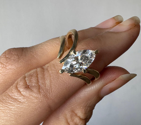 Marquise Cut Moissanite Solitaire Ring With Matching Open Band Wedding Ring Set