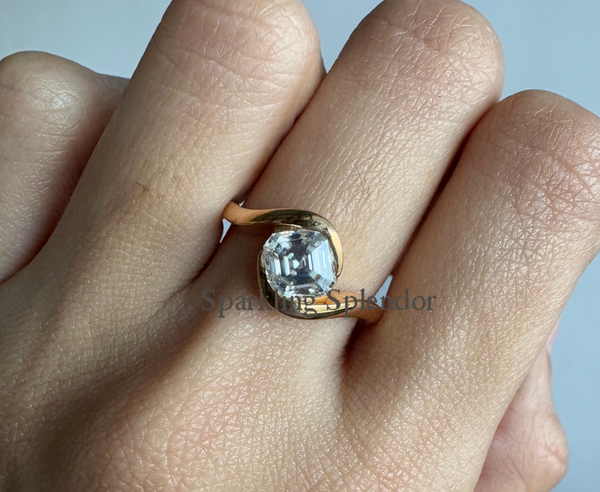 Classic Asscher Cut Moissanite Engagement Ring Bypass Solitaire Promise Ring