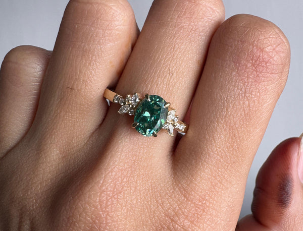 Green Oval Cut Moissanite Cluster Engagement Ring Timeless Wedding Ring For Her