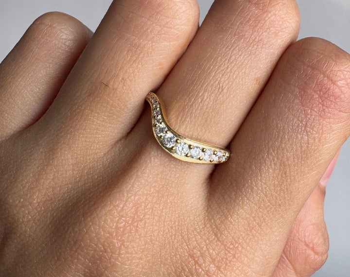 Round Moissanite Fashionable Wedding Band Eternity Wave Style Anniversary Band