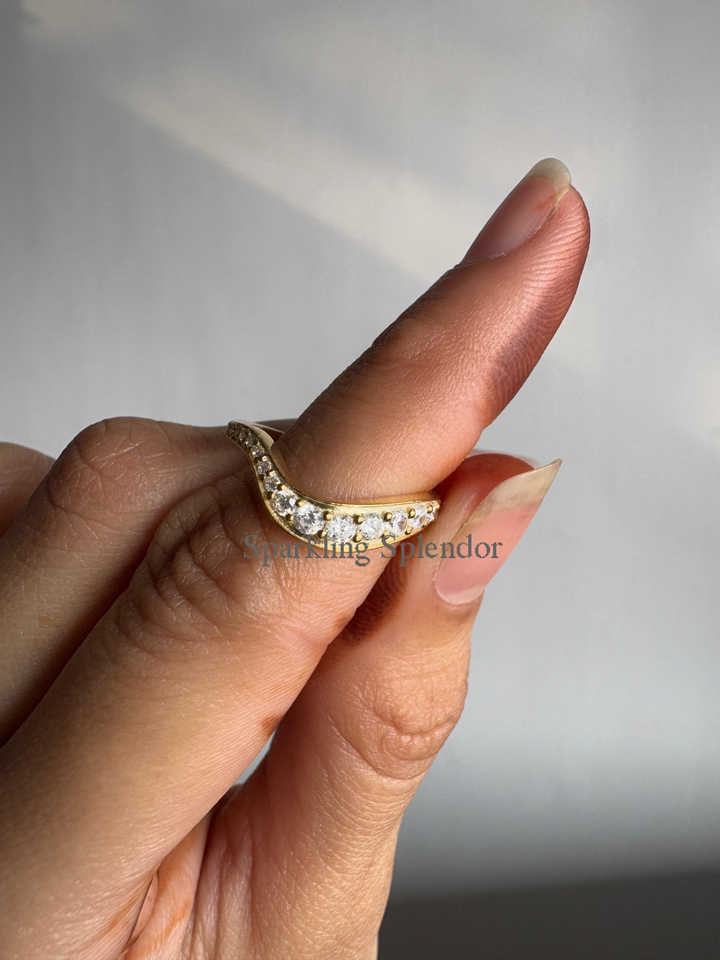 Round Moissanite Fashionable Wedding Band Eternity Wave Style Anniversary Band