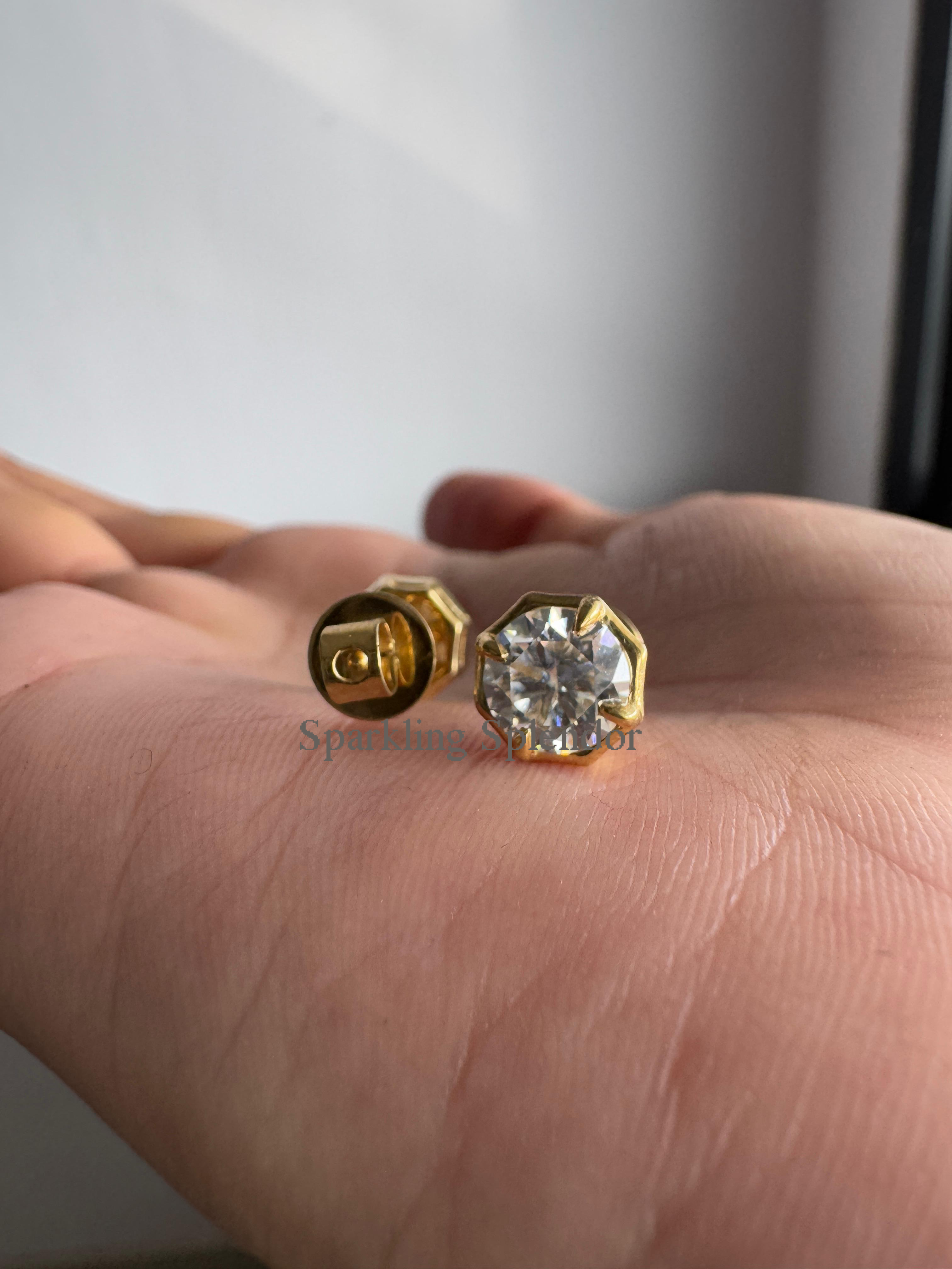 Round Brilliant Cut Bezel Set Earrings Moissanite Diamond Stud Earrings For Her