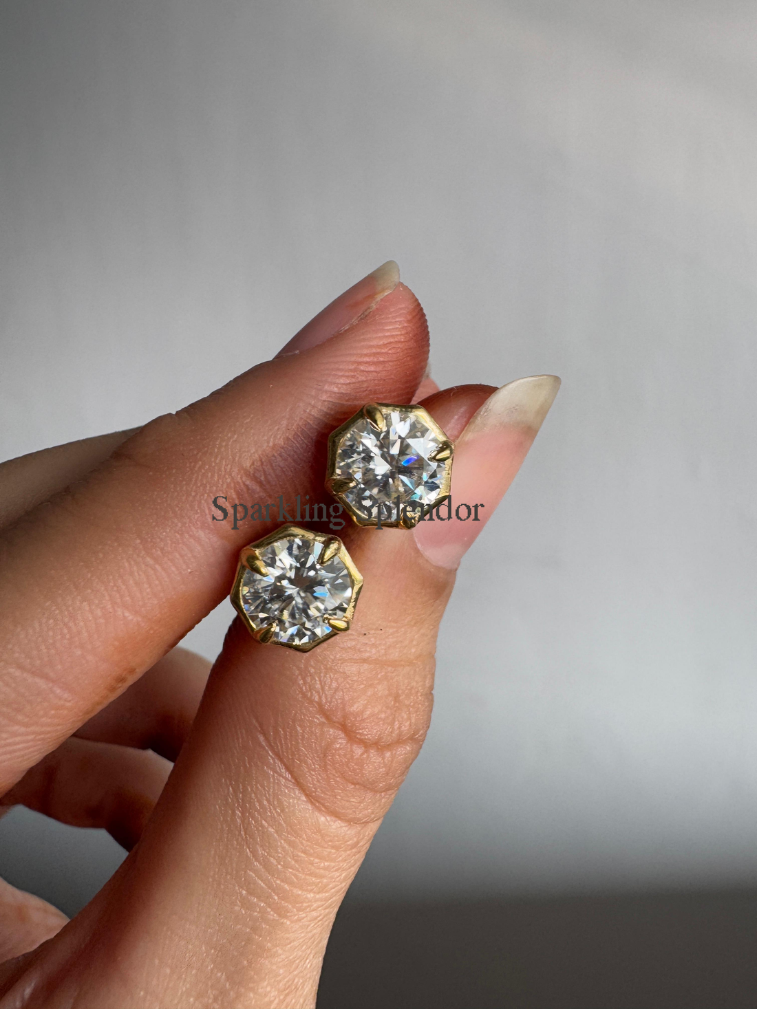 Round Brilliant Cut Bezel Set Earrings Moissanite Diamond Stud Earrings For Her