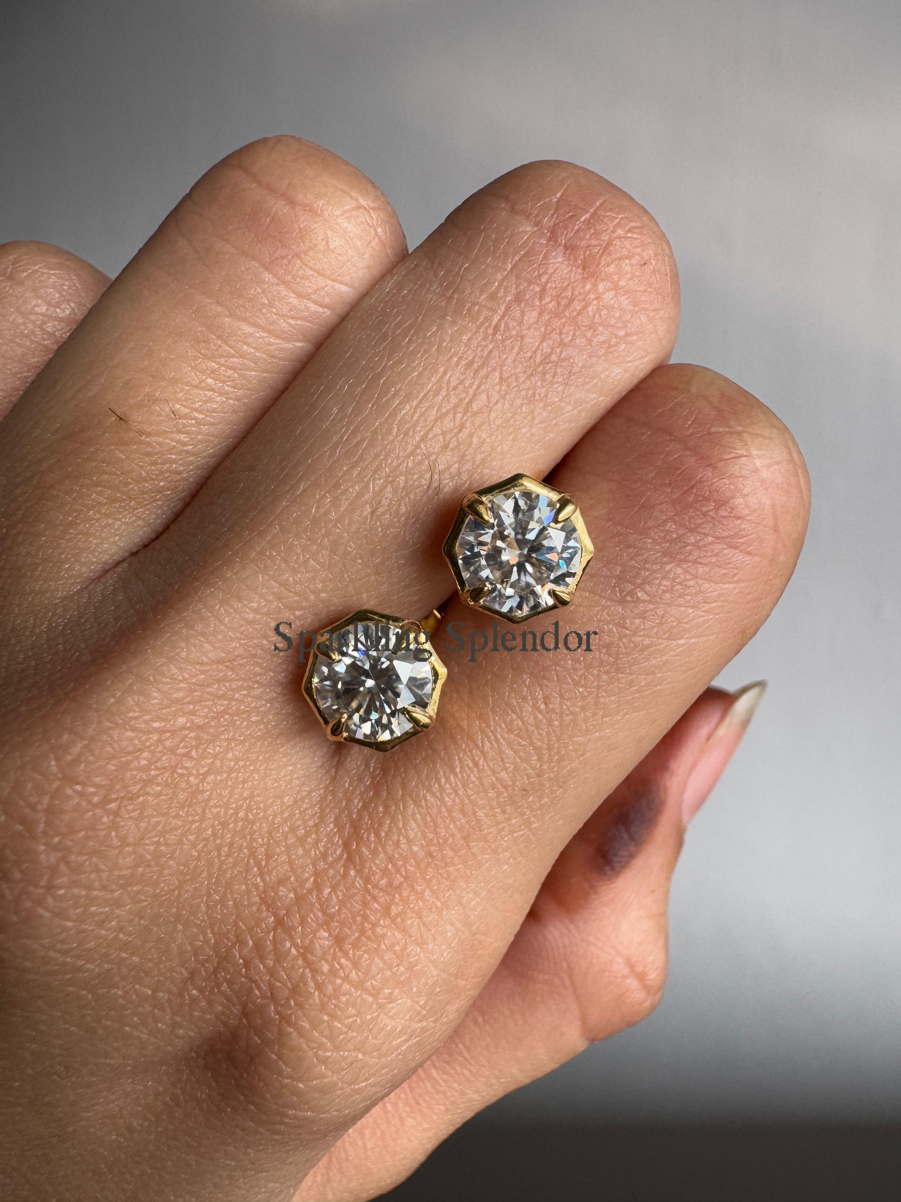 Round Brilliant Cut Bezel Set Earrings Moissanite Diamond Stud Earrings For Her