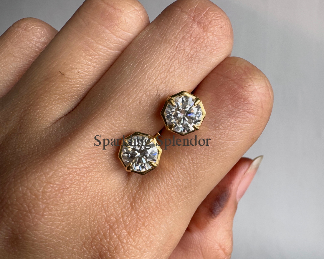 Round Brilliant Cut Bezel Set Earrings Moissanite Diamond Stud Earrings For Her