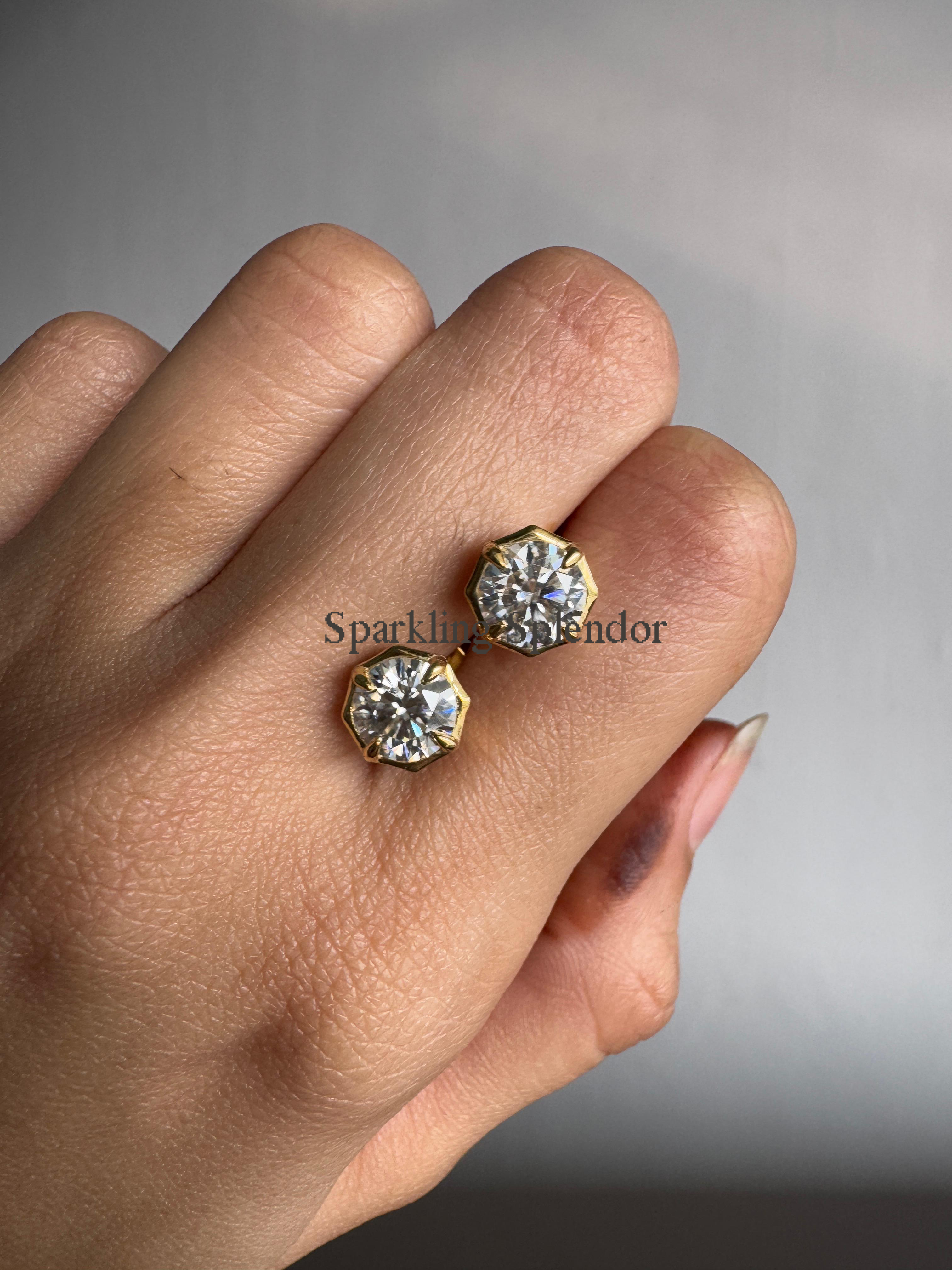 Round Brilliant Cut Bezel Set Earrings Moissanite Diamond Stud Earrings For Her