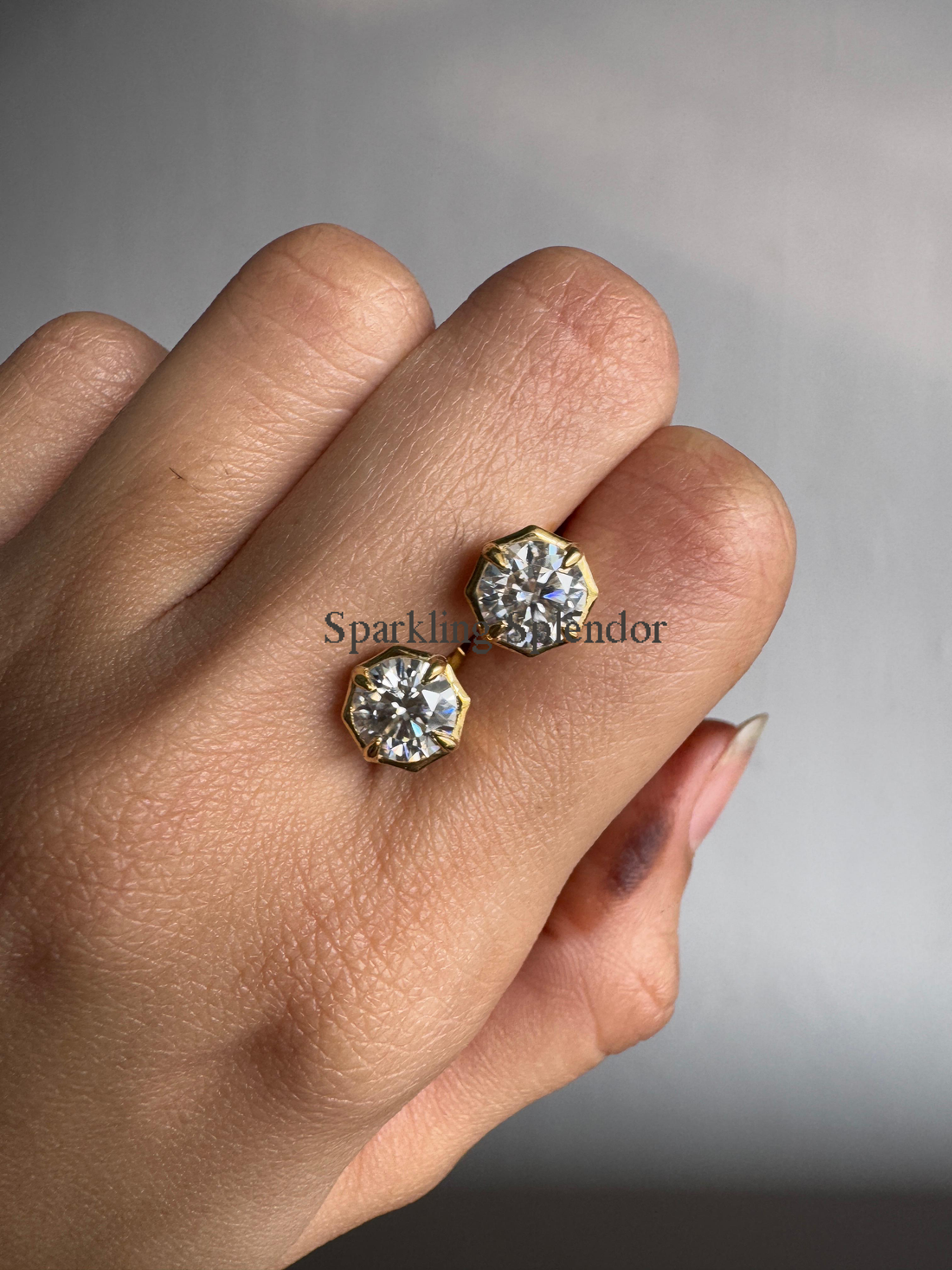 Round Brilliant Cut Bezel Set Earrings Moissanite Diamond Stud Earrings For Her