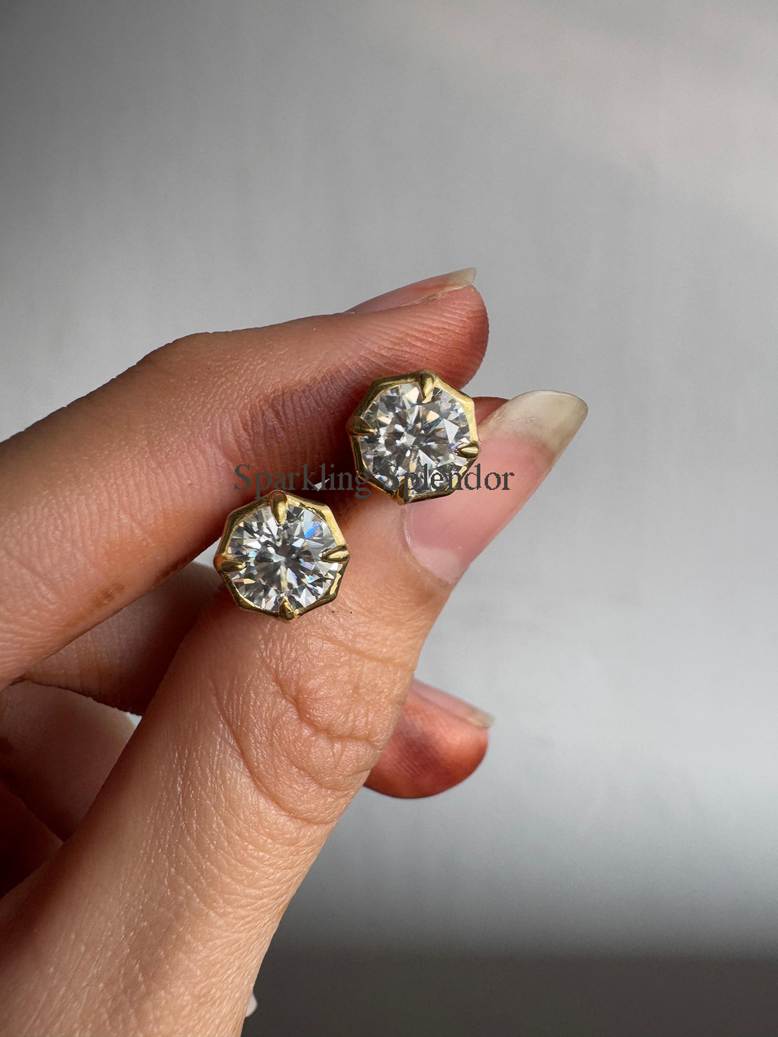 Round Brilliant Cut Bezel Set Earrings Moissanite Diamond Stud Earrings For Her