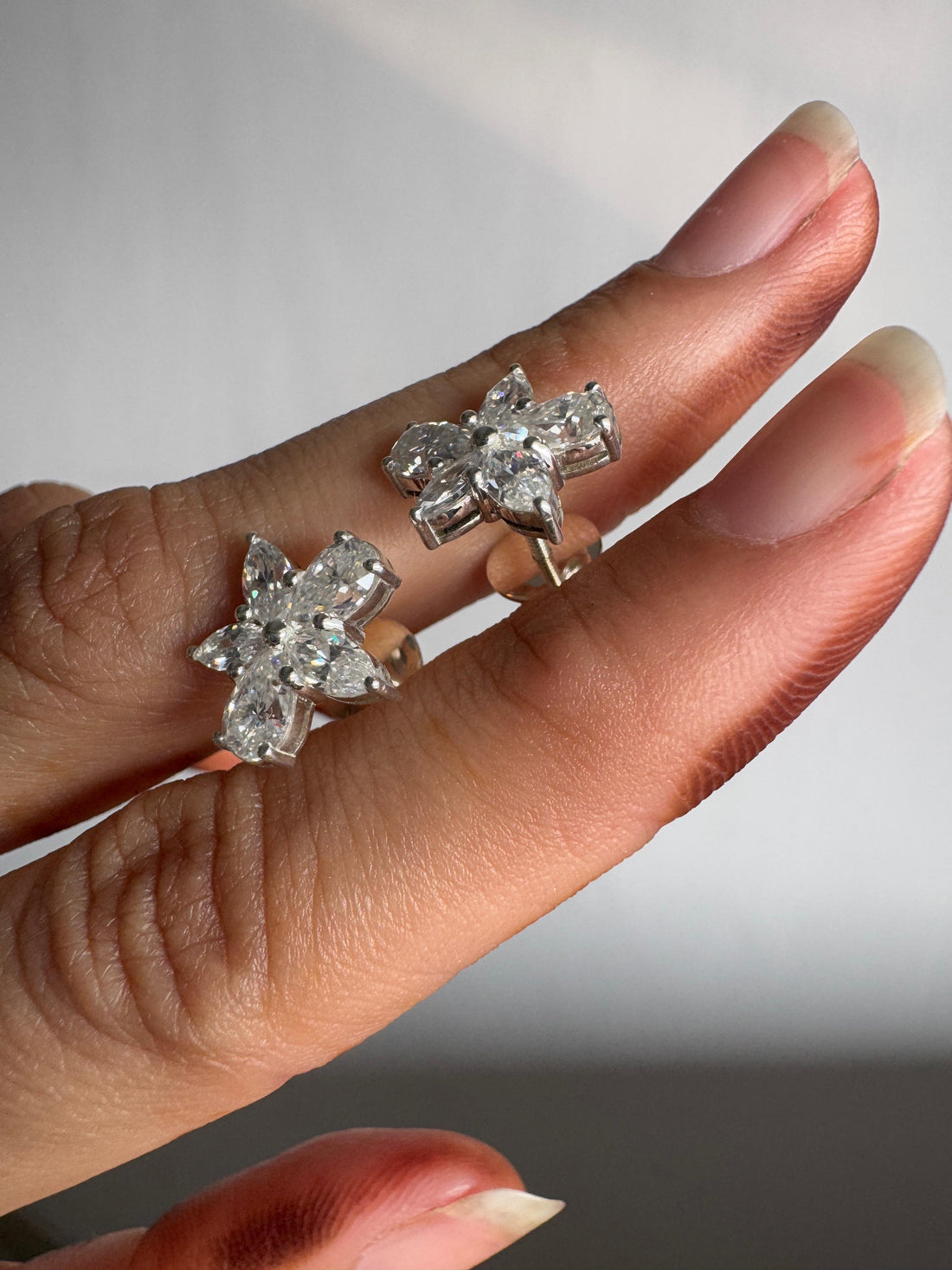 Pear & Marquise Cut Moissanite Diamond Floral Stud Earrings Anniversary Gift For Wife