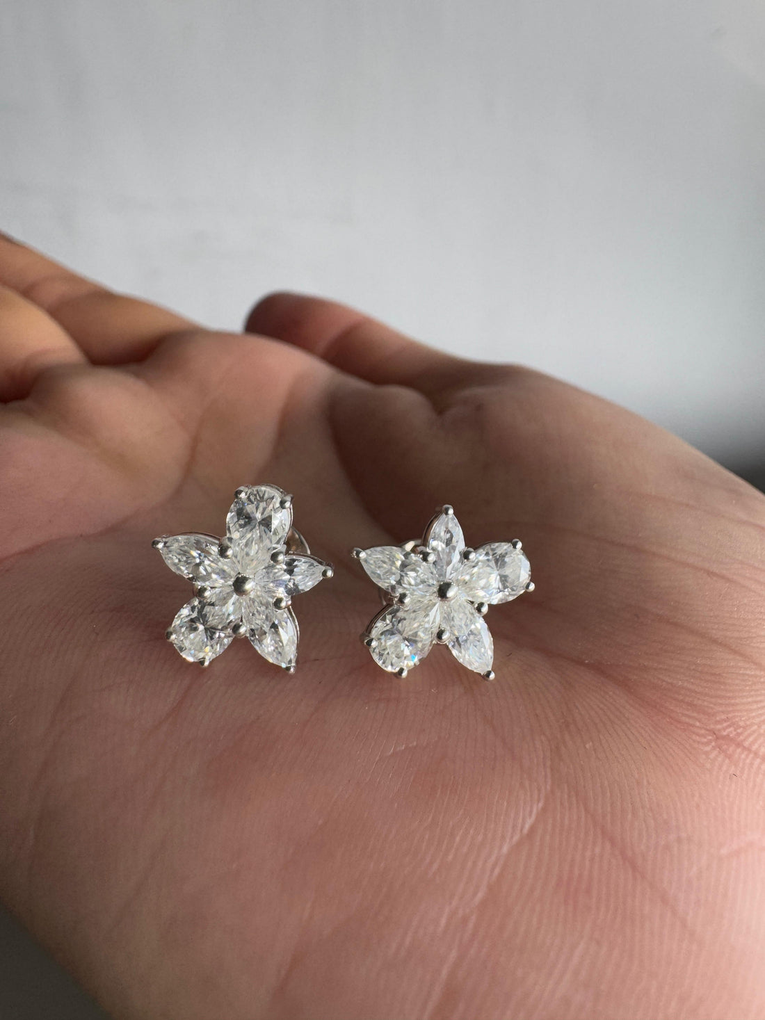 Pear & Marquise Cut Moissanite Diamond Floral Stud Earrings Anniversary Gift For Wife