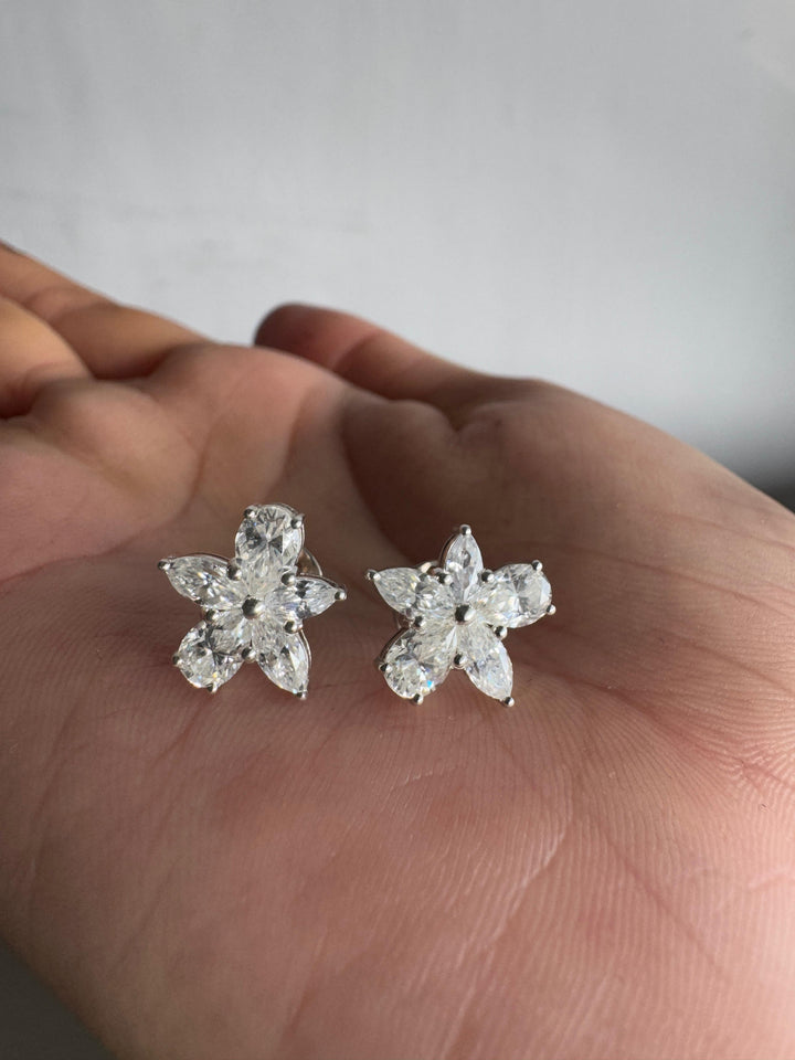 Pear & Marquise Cut Moissanite Diamond Floral Stud Earrings Anniversary Gift For Wife